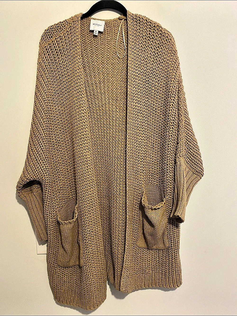 GILLI Open Front Knit Cardigan Brown Size Medium